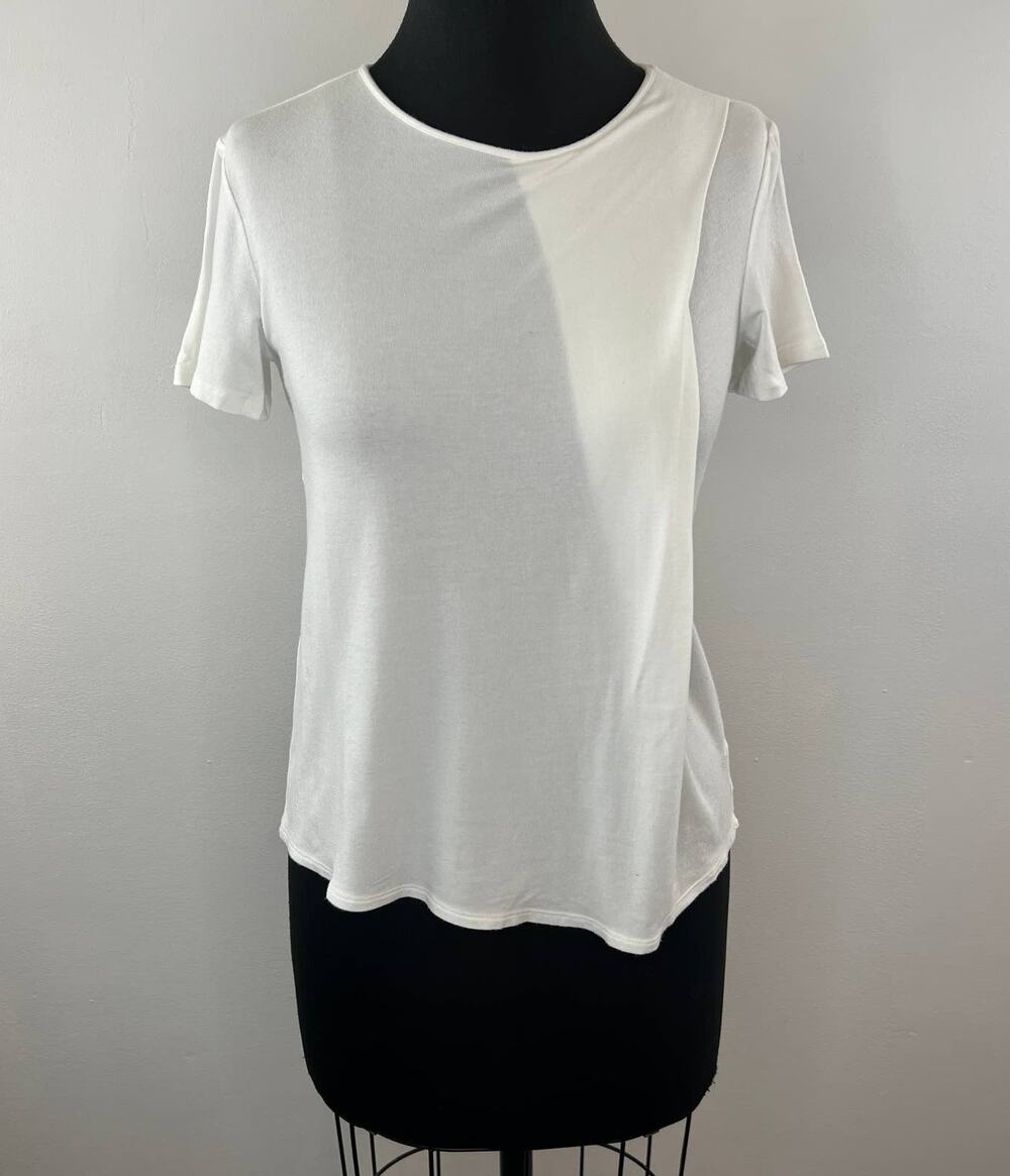 THEORY White Trake Ribbed Viscose Short Sleeve Crew Neck Basic Tee Shirt Top S